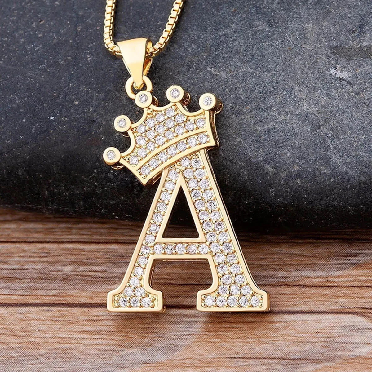 A-Z Crown Golden Alphabet Necklace Chain