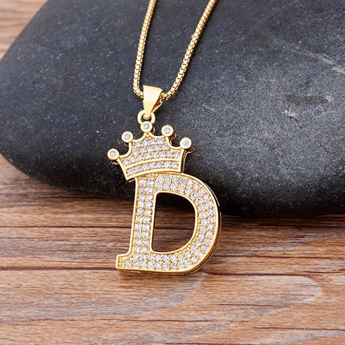 A-Z Crown Golden Alphabet Necklace Chain - Image 10