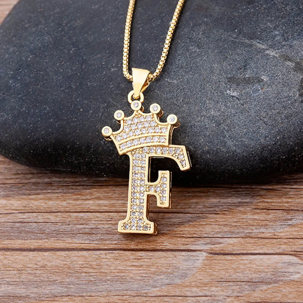 A-Z Crown Golden Alphabet Necklace Chain - Image 12