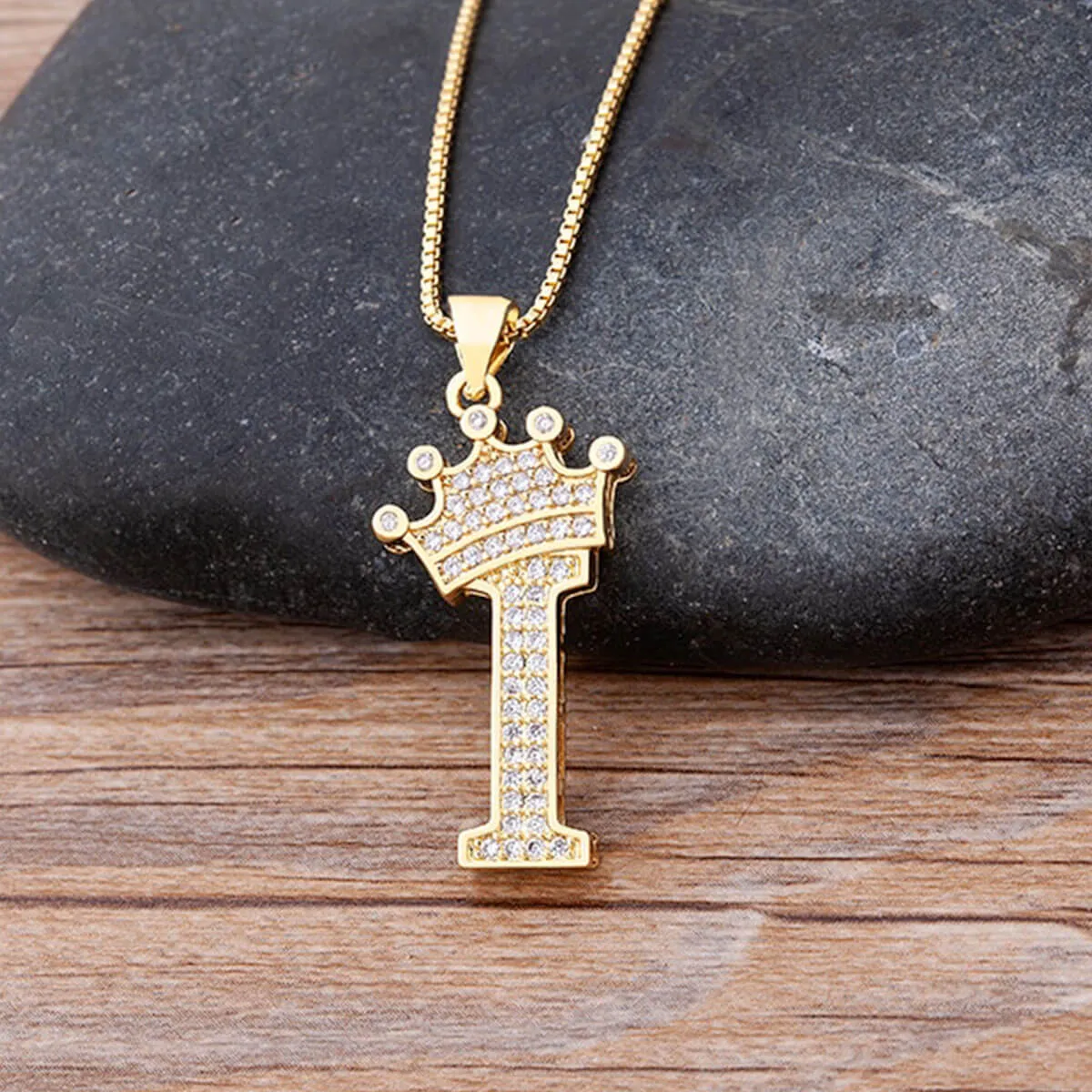 A-Z Crown Golden Alphabet Necklace Chain - Image 15