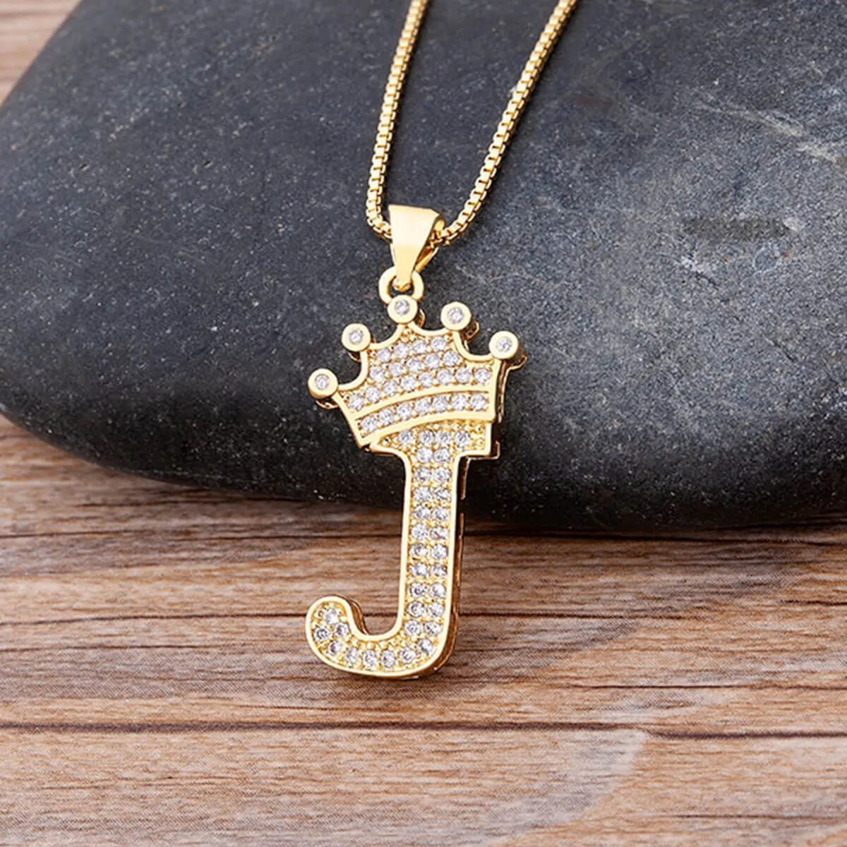 A-Z Crown Golden Alphabet Necklace Chain - Image 16