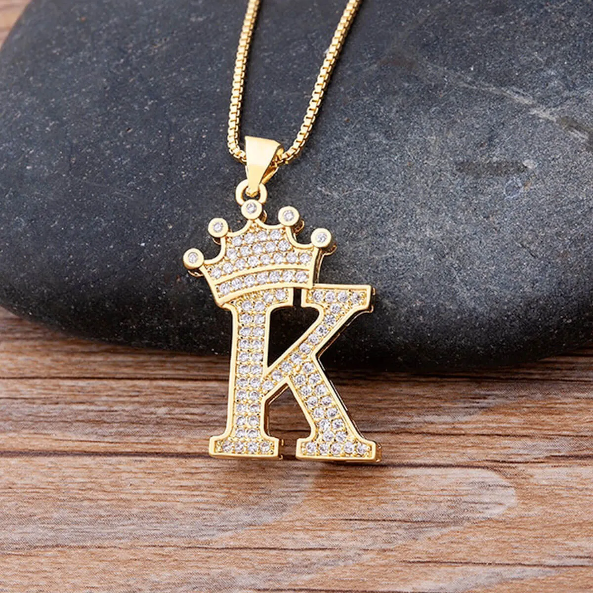 A-Z Crown Golden Alphabet Necklace Chain - Image 17