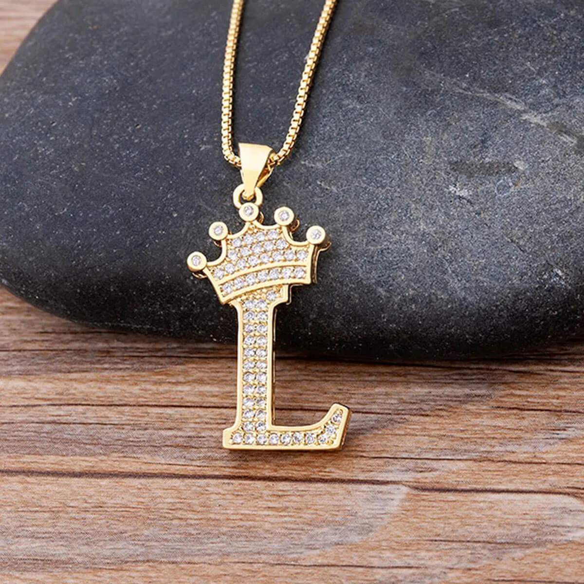 A-Z Crown Golden Alphabet Necklace Chain - Image 18