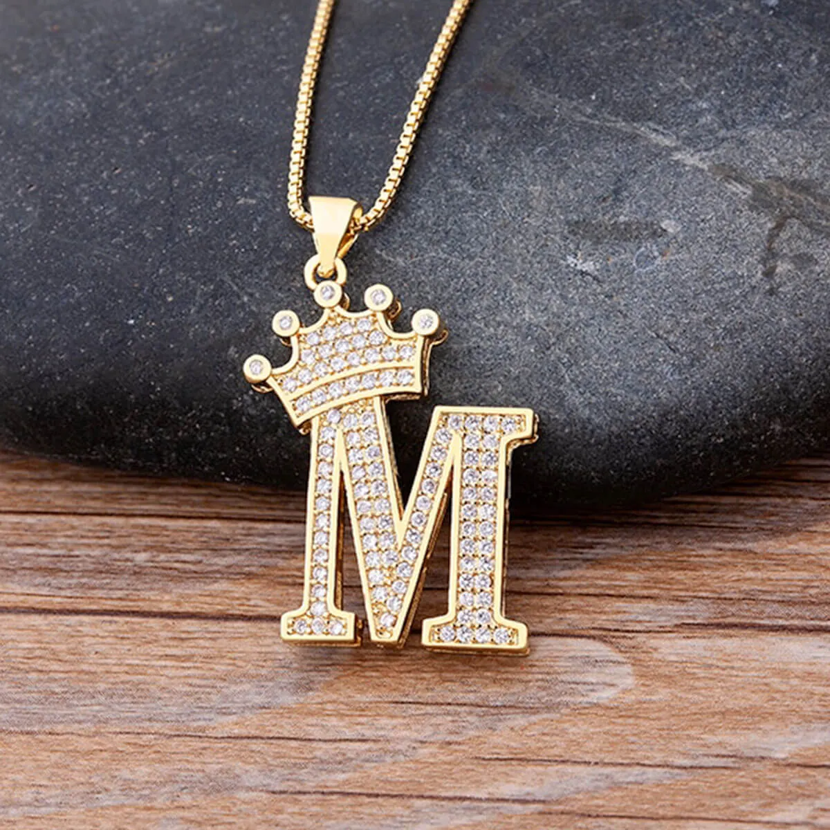 A-Z Crown Golden Alphabet Necklace Chain - Image 19