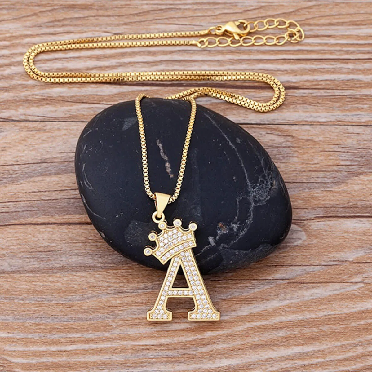A-Z Crown Golden Alphabet Necklace Chain - Image 2
