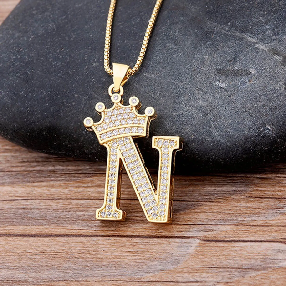 A-Z Crown Golden Alphabet Necklace Chain - Image 20
