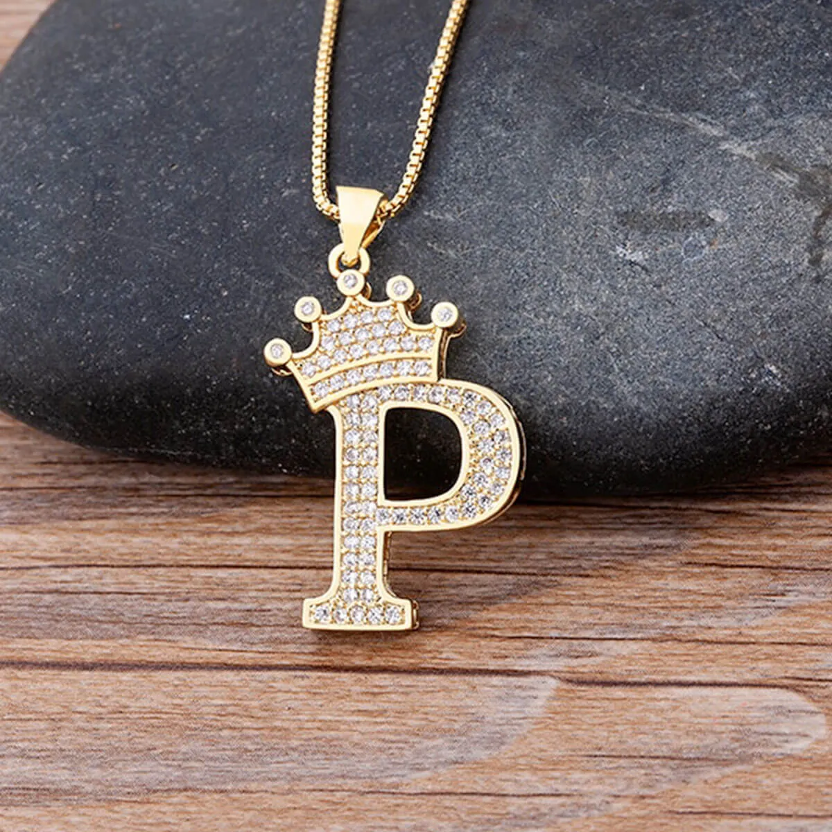 A-Z Crown Golden Alphabet Necklace Chain - Image 22