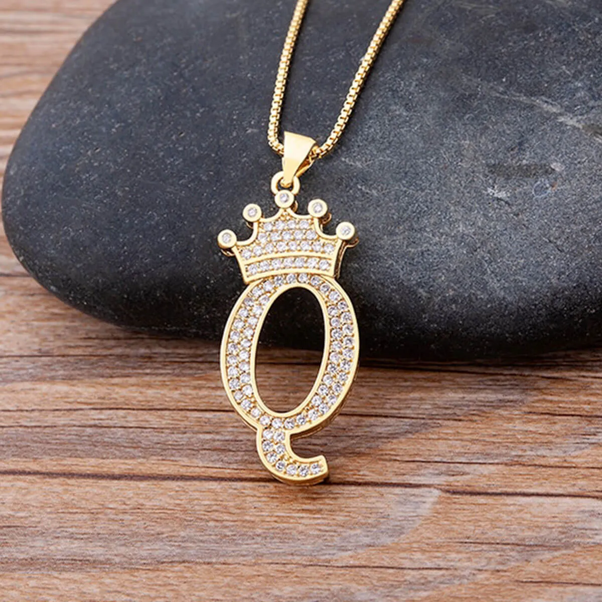 A-Z Crown Golden Alphabet Necklace Chain - Image 23