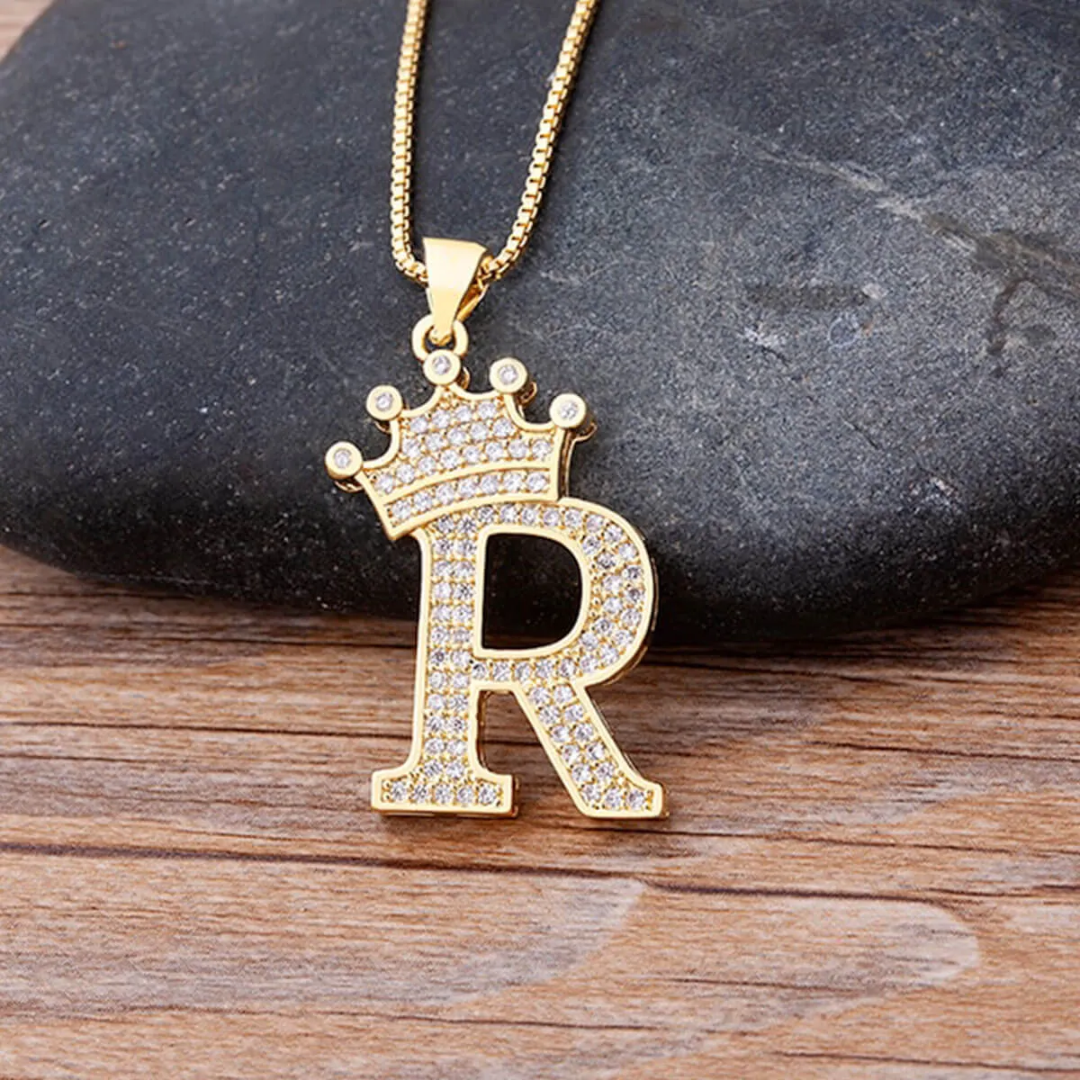 A-Z Crown Golden Alphabet Necklace Chain - Image 24