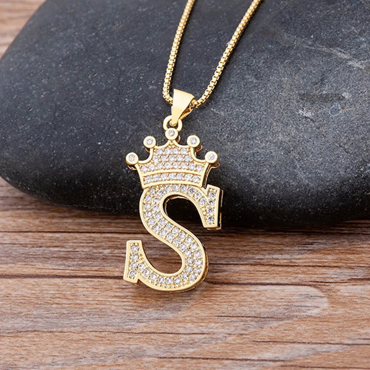 A-Z Crown Golden Alphabet Necklace Chain - Image 25