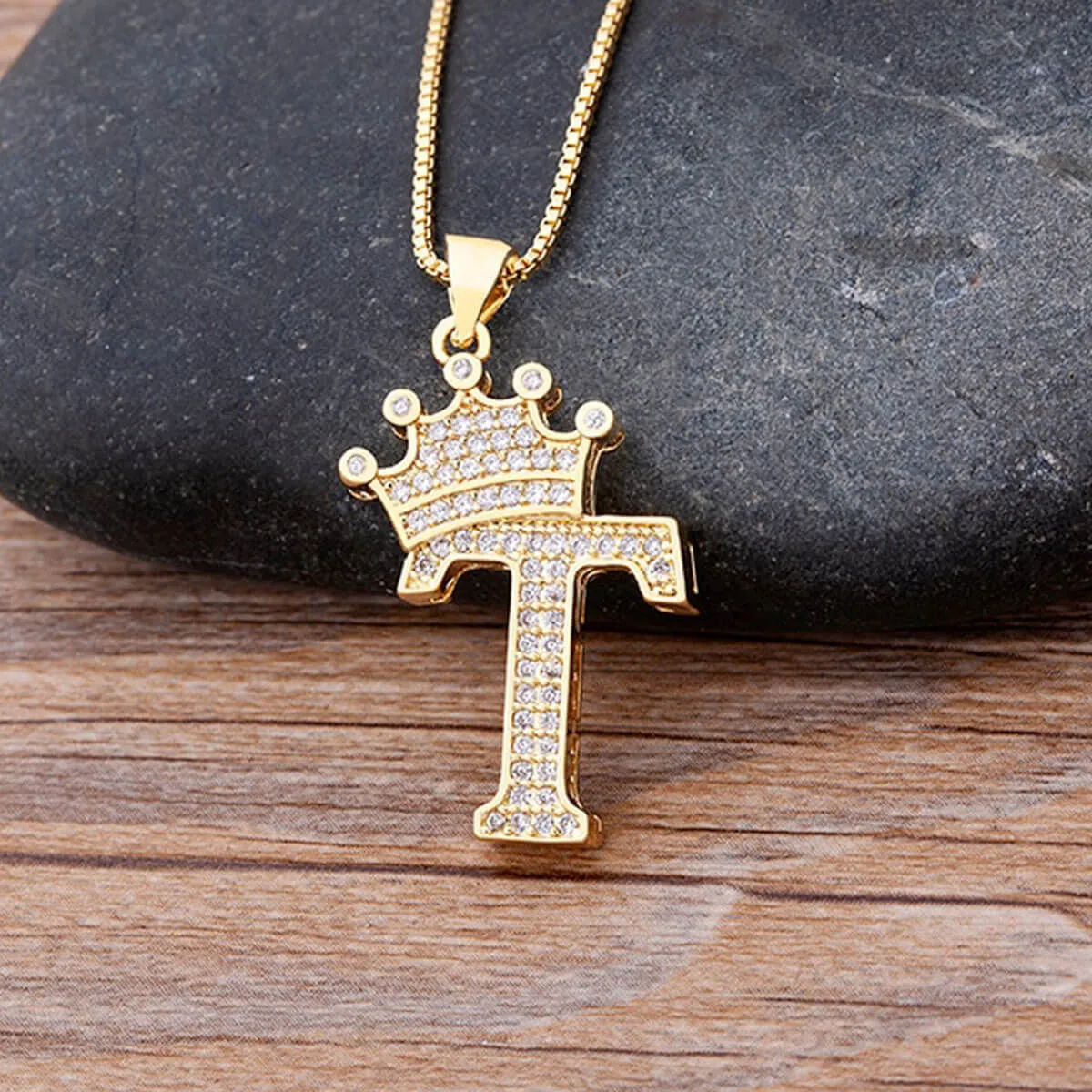 A-Z Crown Golden Alphabet Necklace Chain - Image 26