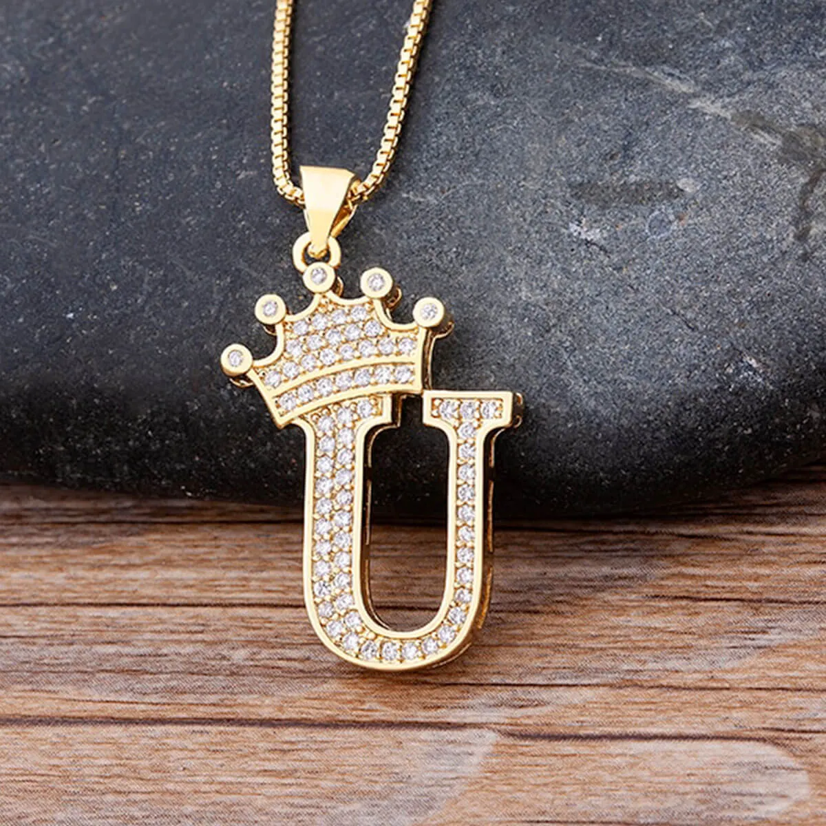 A-Z Crown Golden Alphabet Necklace Chain - Image 27