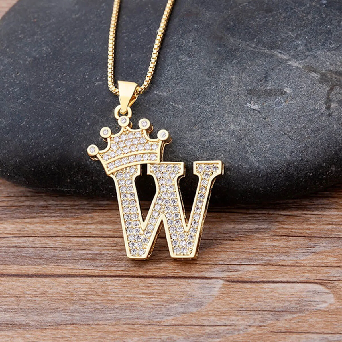 A-Z Crown Golden Alphabet Necklace Chain - Image 29