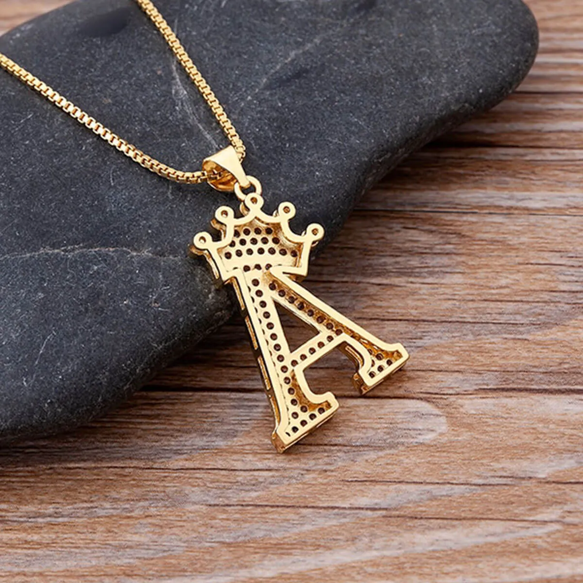 A-Z Crown Golden Alphabet Necklace Chain - Image 3