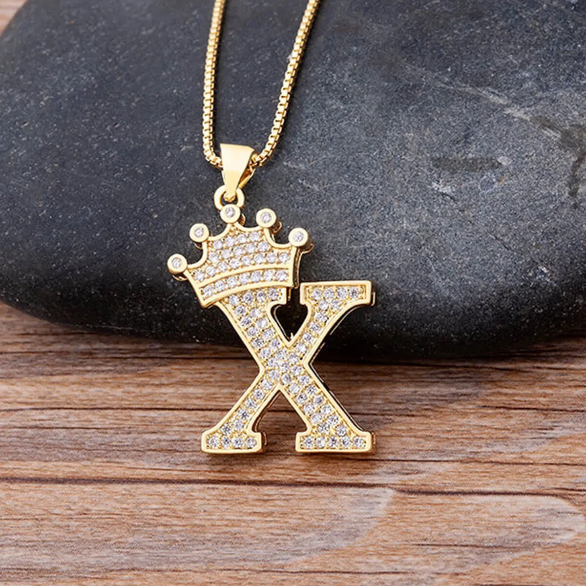 A-Z Crown Golden Alphabet Necklace Chain - Image 30