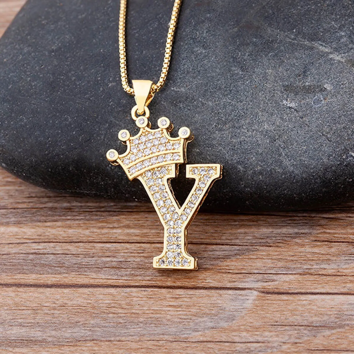 A-Z Crown Golden Alphabet Necklace Chain - Image 31