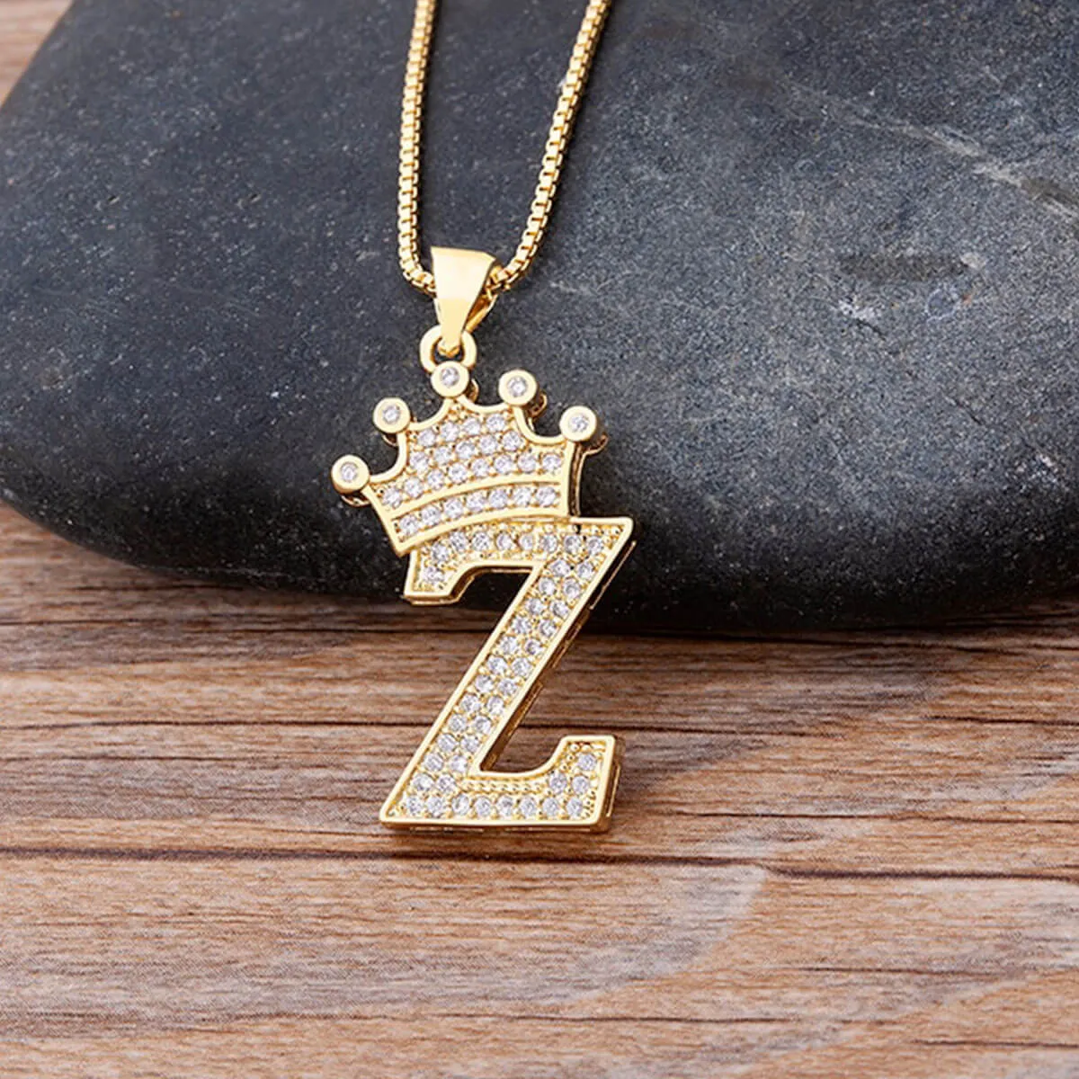 A-Z Crown Golden Alphabet Necklace Chain - Image 32