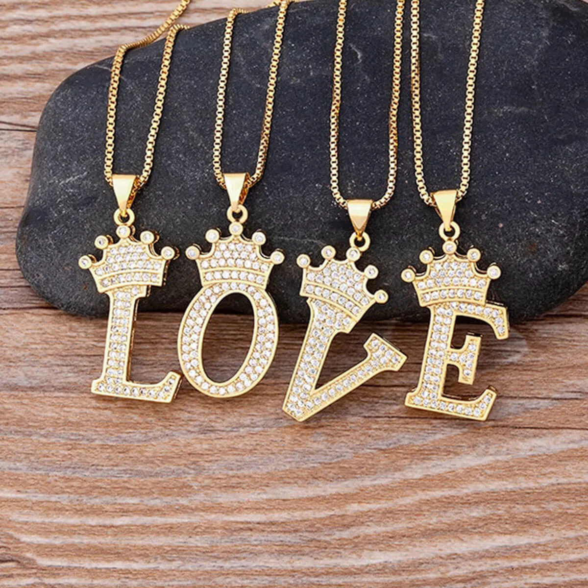 A-Z Crown Golden Alphabet Necklace Chain - Image 4