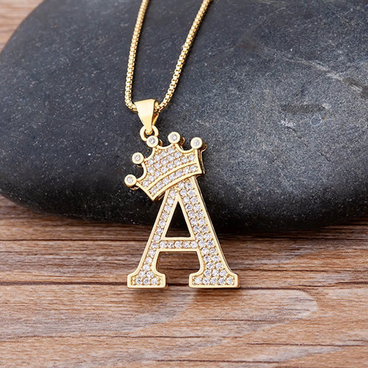 A-Z Crown Golden Alphabet Necklace Chain - Image 7