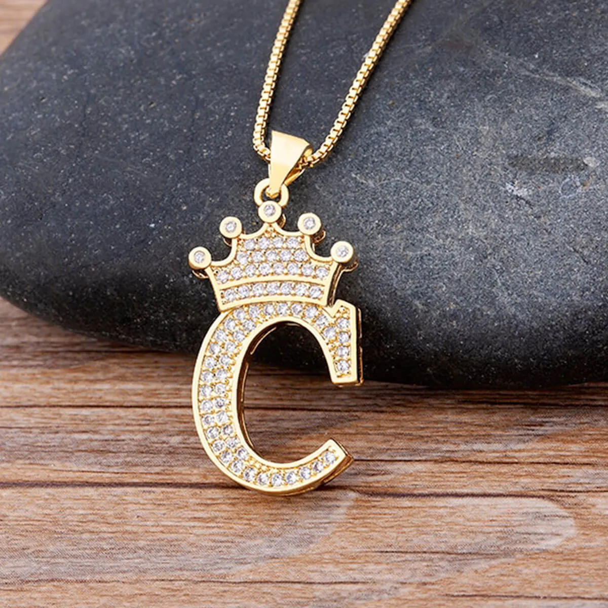 A-Z Crown Golden Alphabet Necklace Chain - Image 9