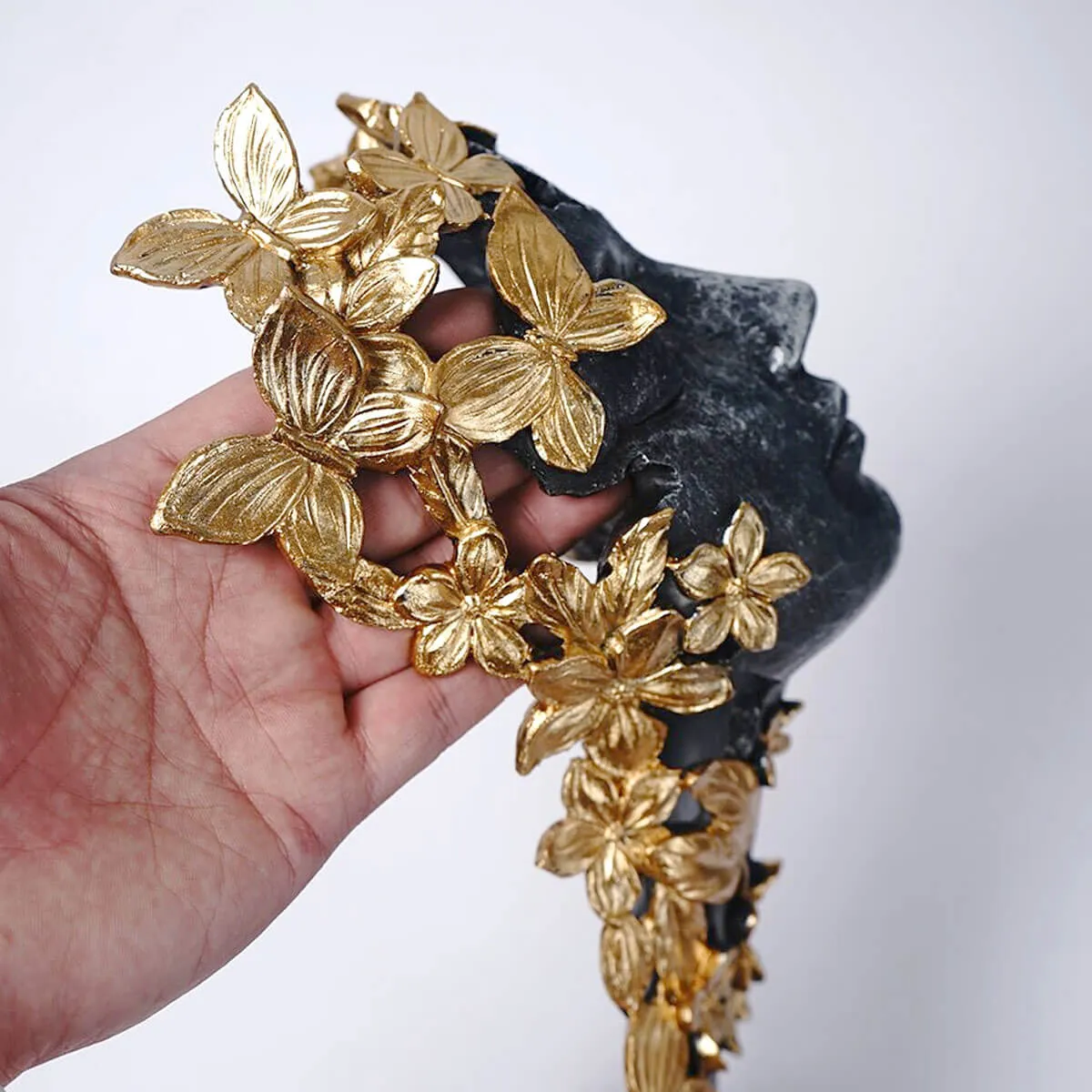 Abstract Lady with Flowers Butterflies Statues Golden Art - Image 3