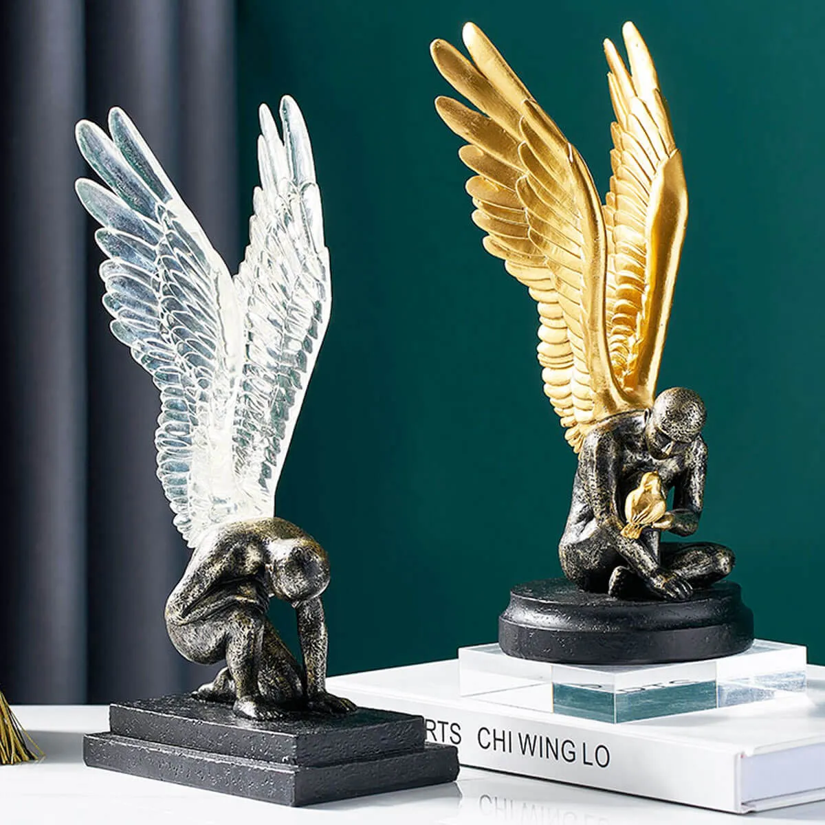 Angel with Golden Wings Statue Abstract Art Sculpture - Image 10