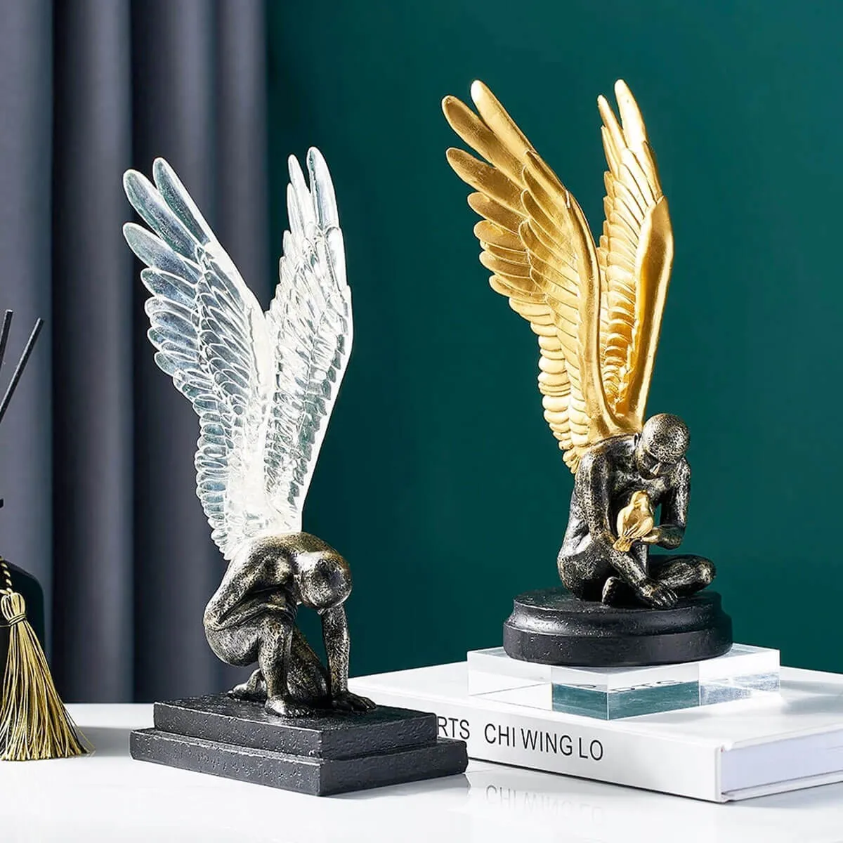 Angel with Golden Wings Statue Abstract Art Sculpture - Image 11