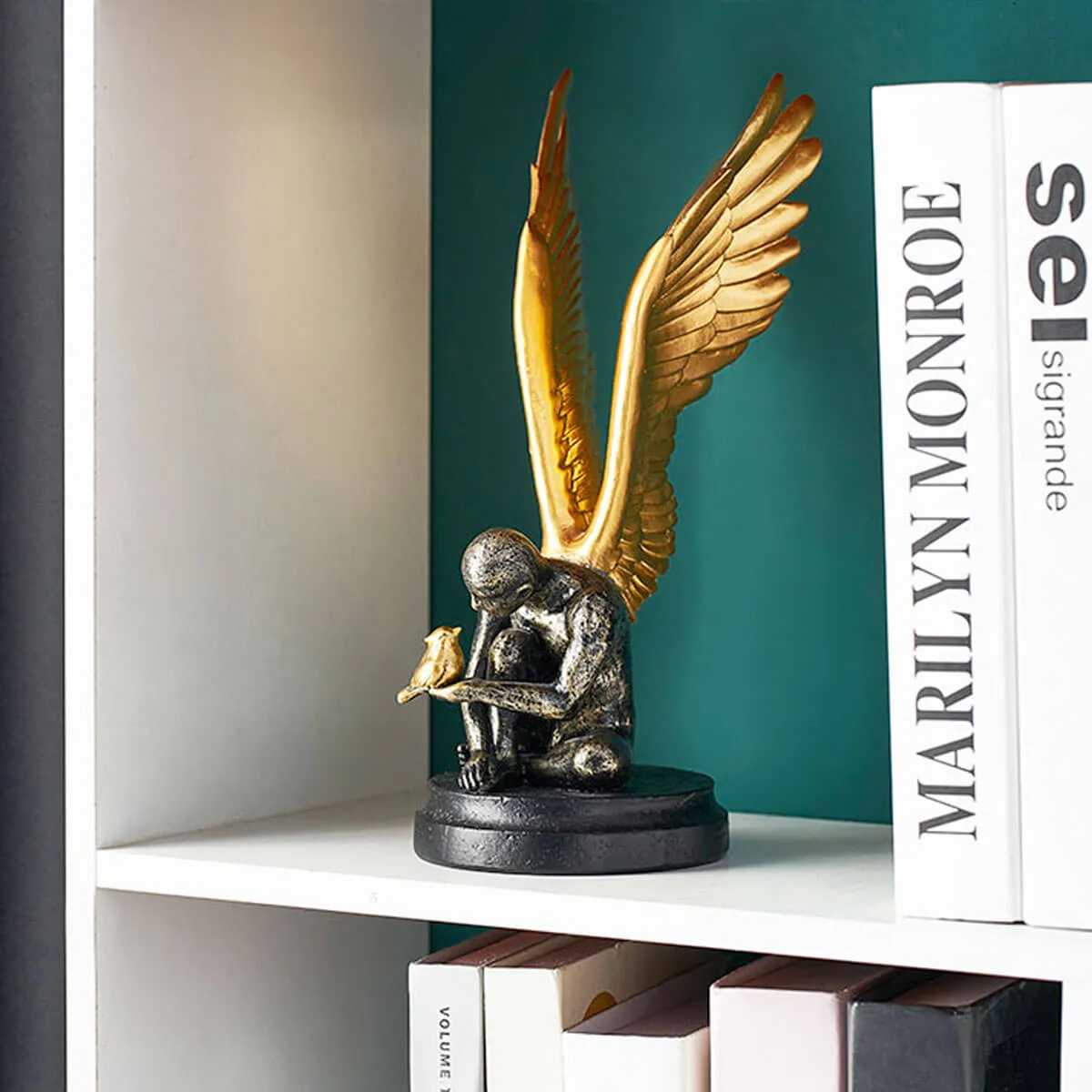 Angel with Golden Wings Statue Abstract Art Sculpture - Image 2