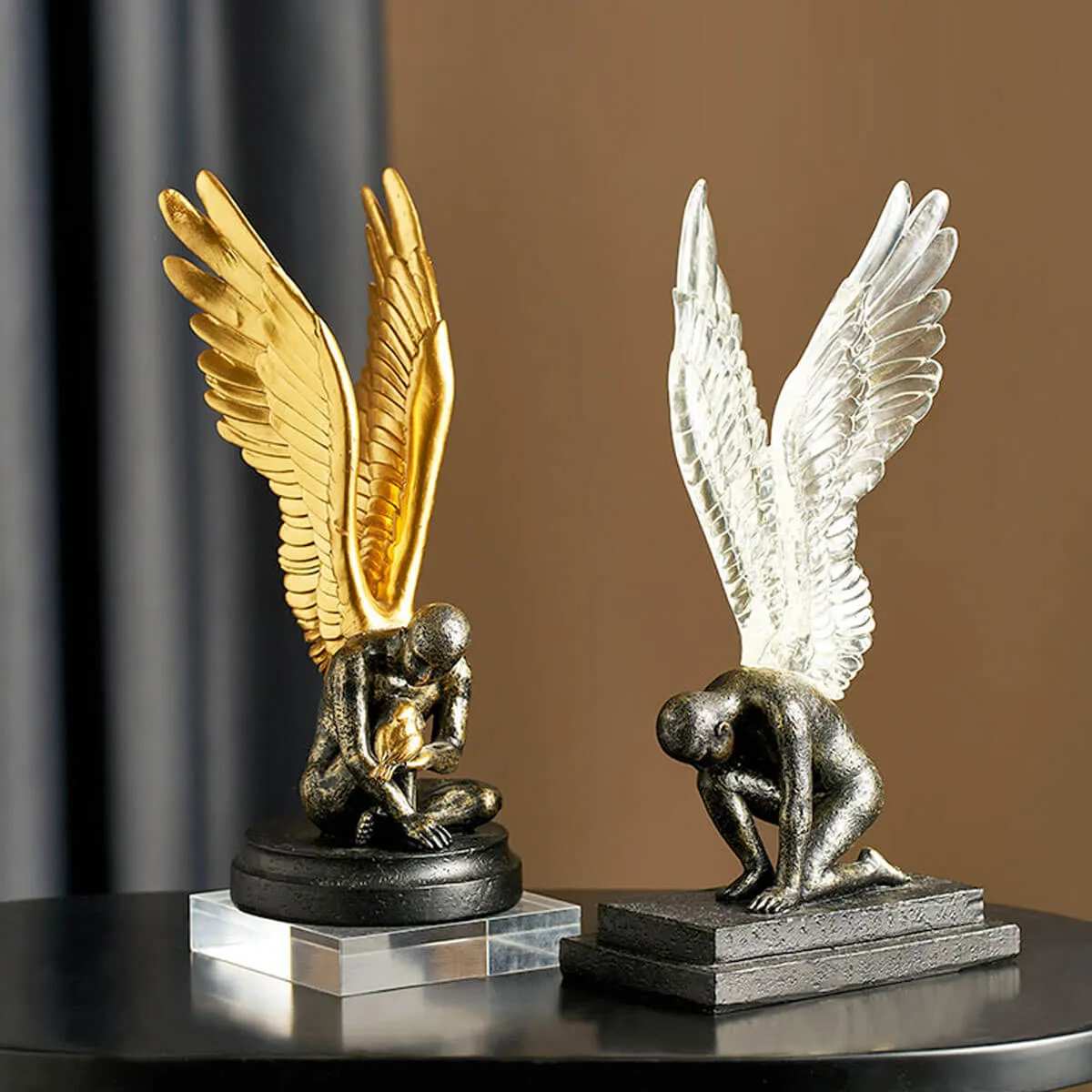 Angel with Golden Wings Statue Abstract Art Sculpture - Image 9