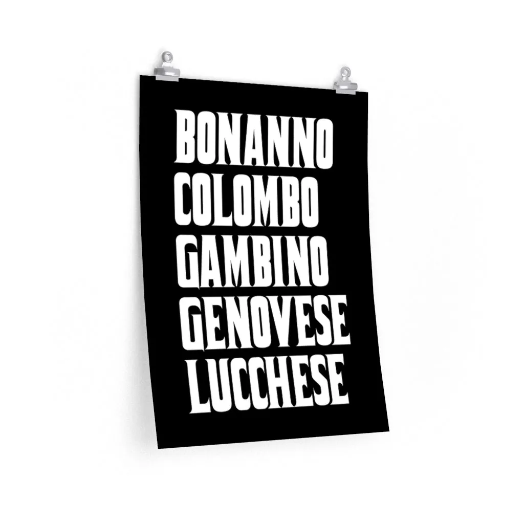 Bonanno Colombo Gambino Genovese Lucchese Five Families Premium Posters - Image 2