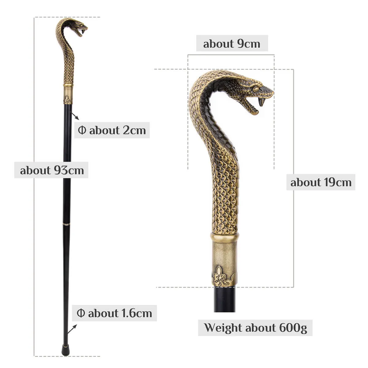 Bronze Luxury Snake Handle Pimp Walking Cane - Image 8