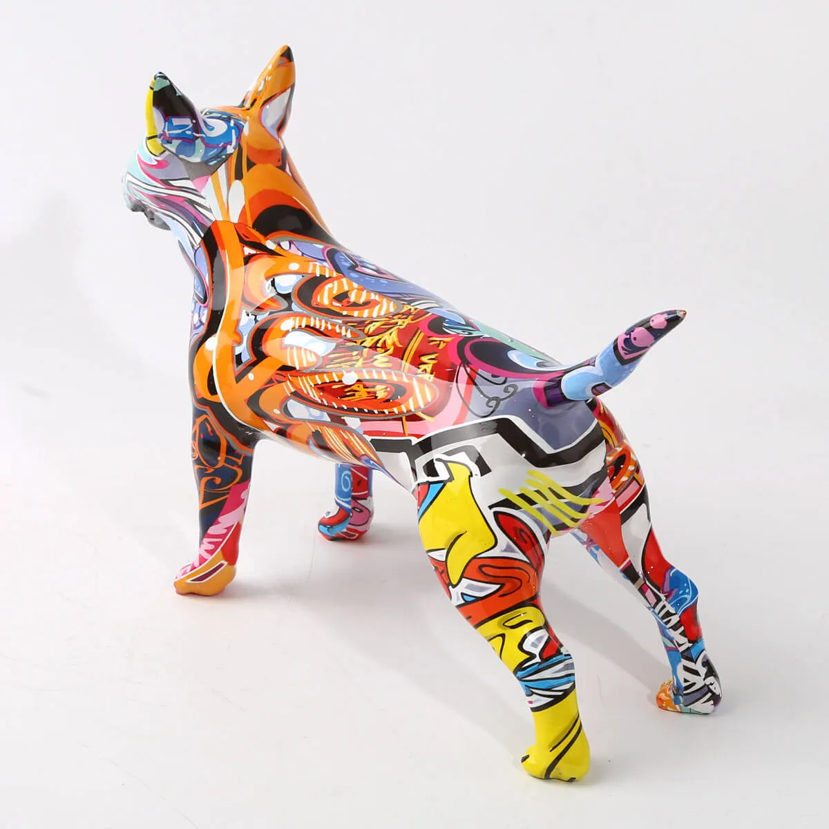 Bull Terrier Statue Colorful Graffiti Art Resin Bullterrier Dog Sculpture - Image 2