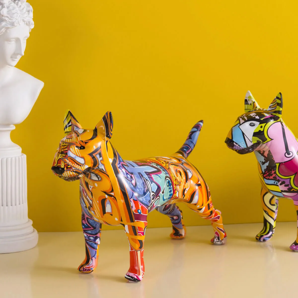 Bull Terrier Statue Colorful Graffiti Art Resin Bullterrier Dog Sculpture - Image 5
