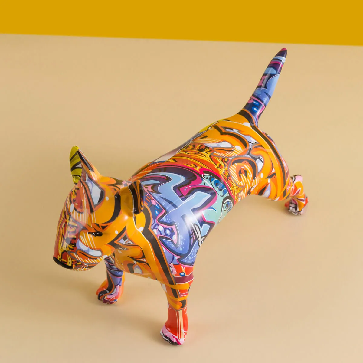 Bull Terrier Statue Colorful Graffiti Art Resin Bullterrier Dog Sculpture - Image 6