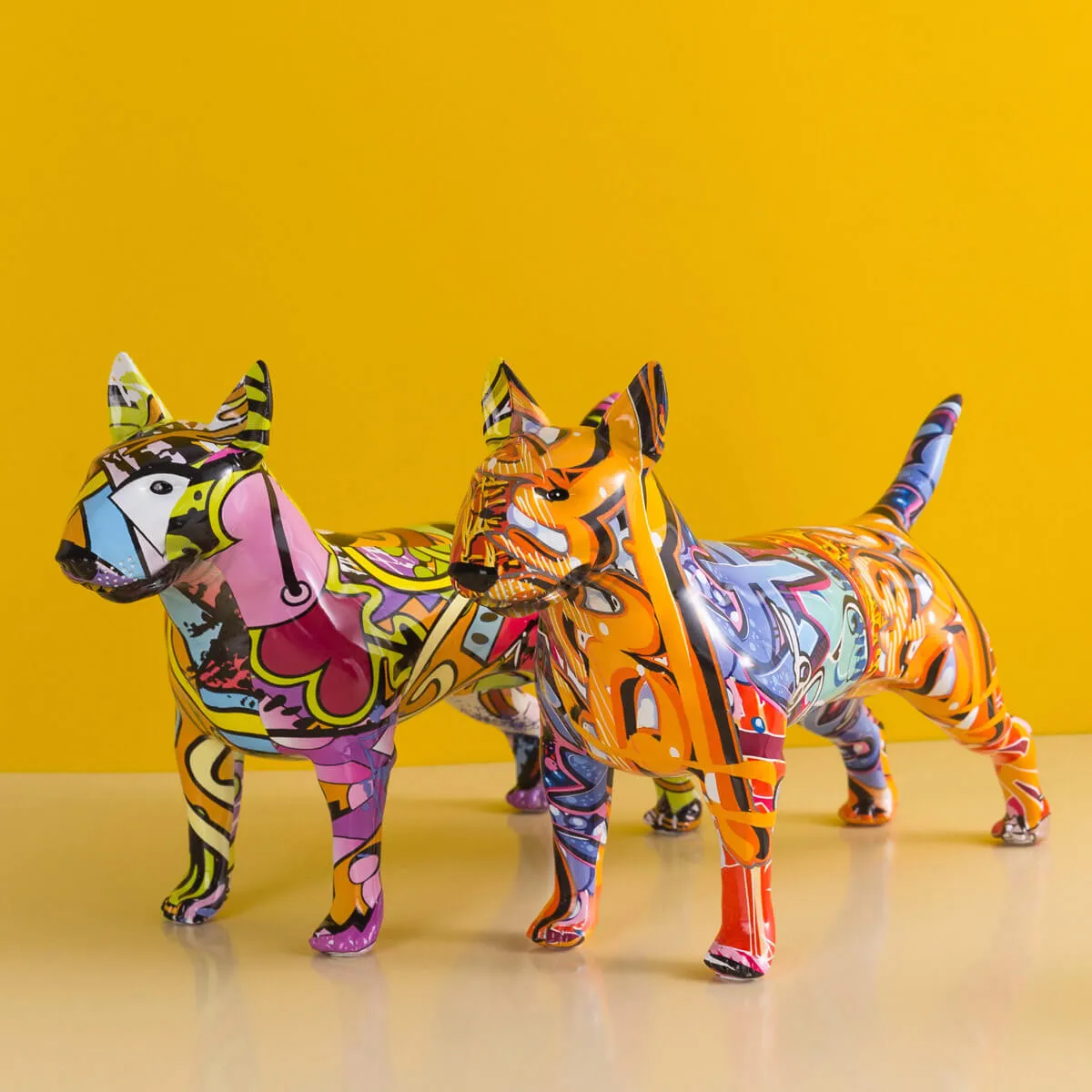 Bull Terrier Statue Colorful Graffiti Art Resin Bullterrier Dog Sculpture - Image 7