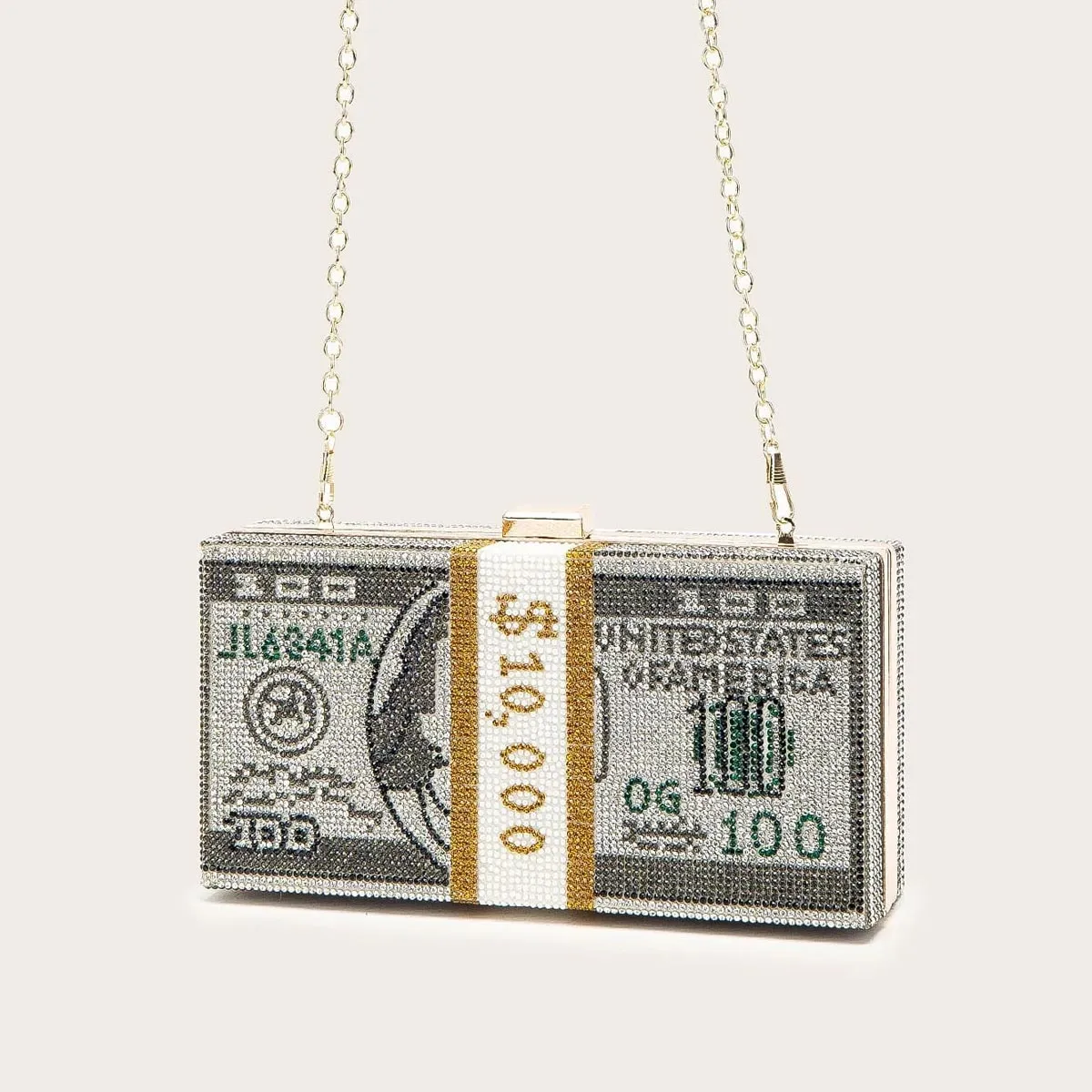 Cash Money $100 Dollars Money Bag Crystals Handbag - Image 2