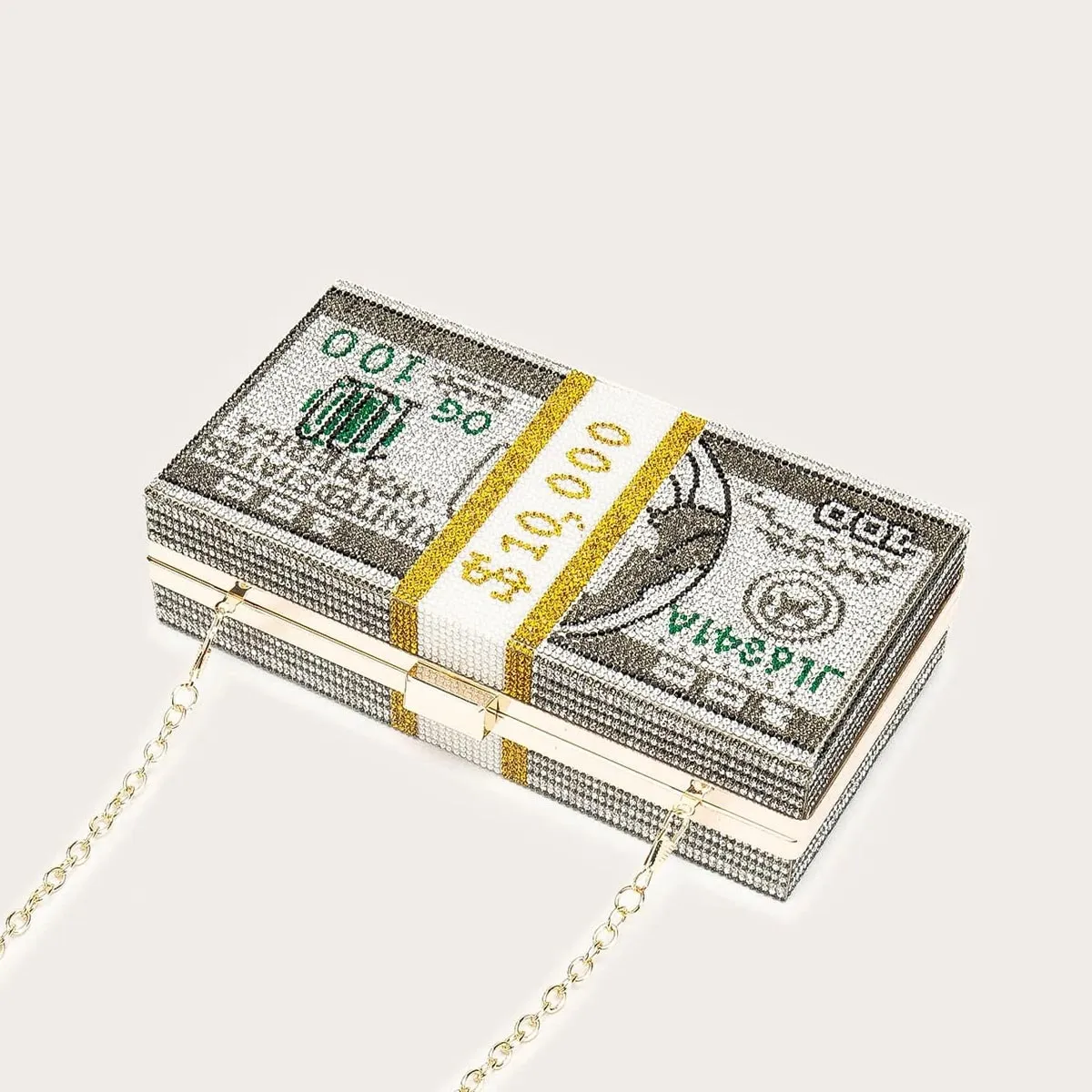 Cash Money $100 Dollars Money Bag Crystals Handbag - Image 3