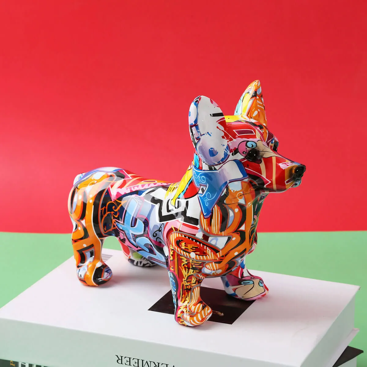 Corgi Dog Statue Colorful Graffiti Art Sculpture