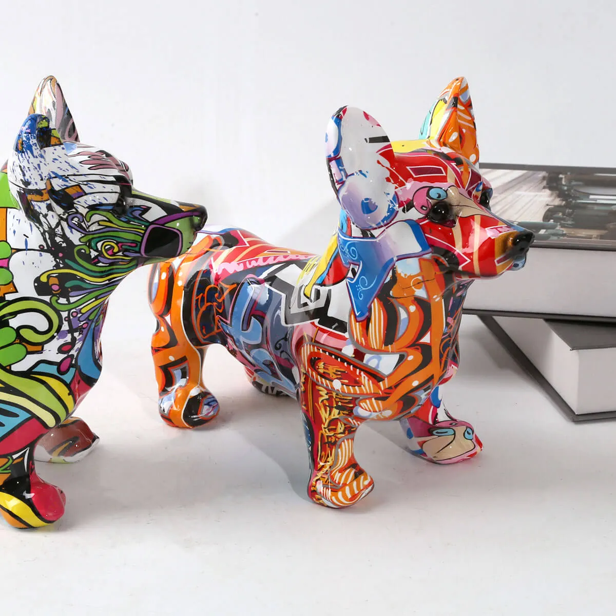 Corgi Dog Statue Colorful Graffiti Art Sculpture - Image 2