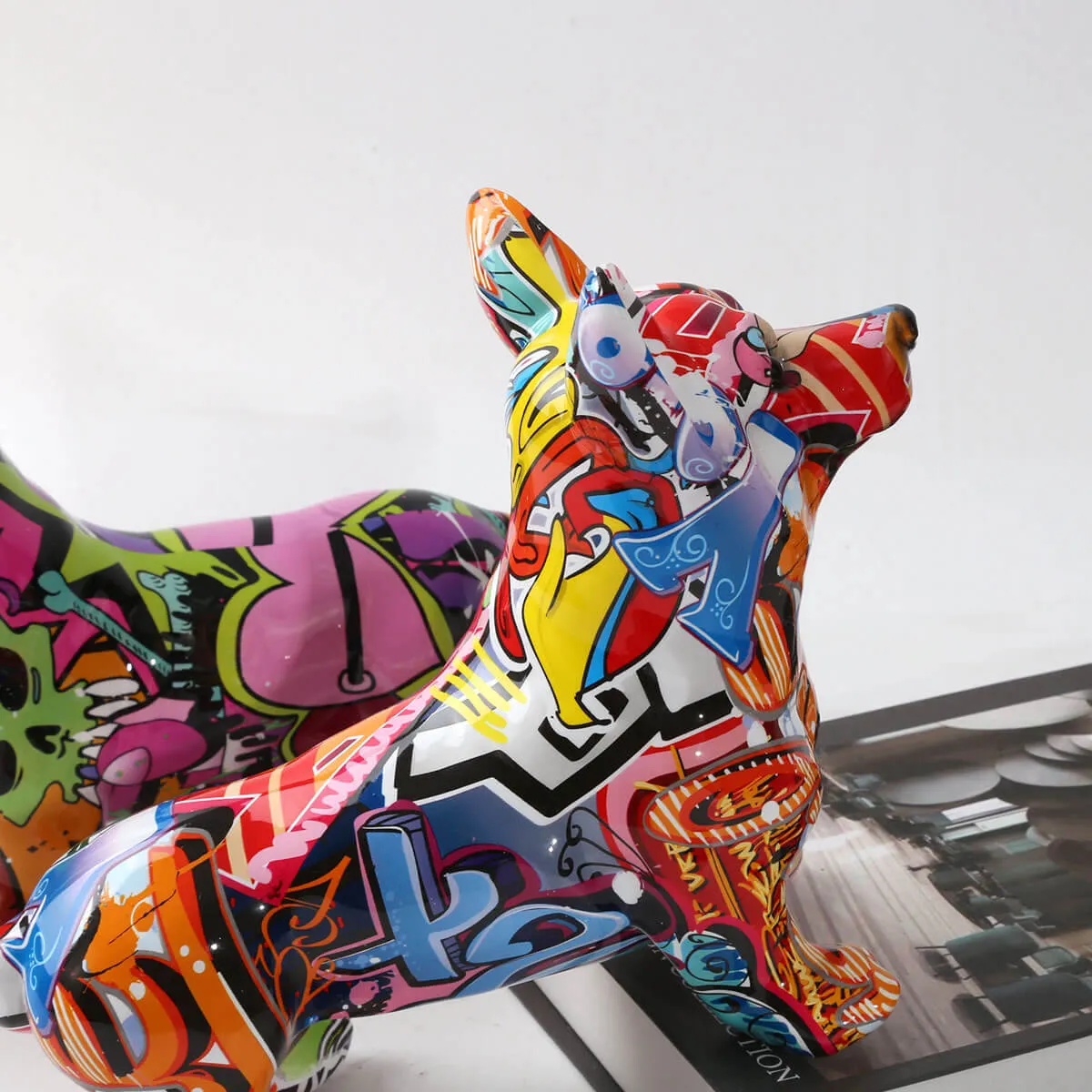 Corgi Dog Statue Colorful Graffiti Art Sculpture - Image 3