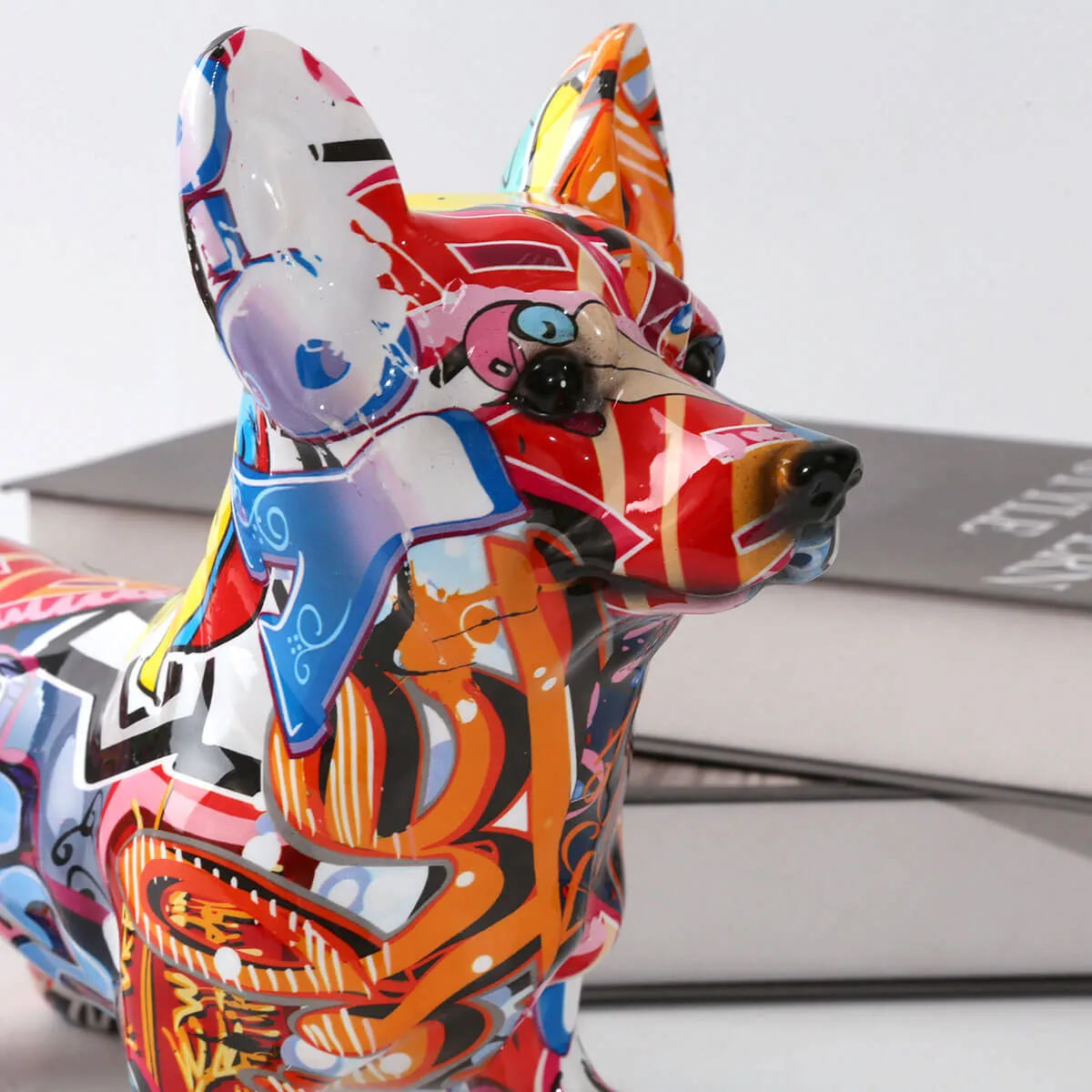 Corgi Dog Statue Colorful Graffiti Art Sculpture - Image 5