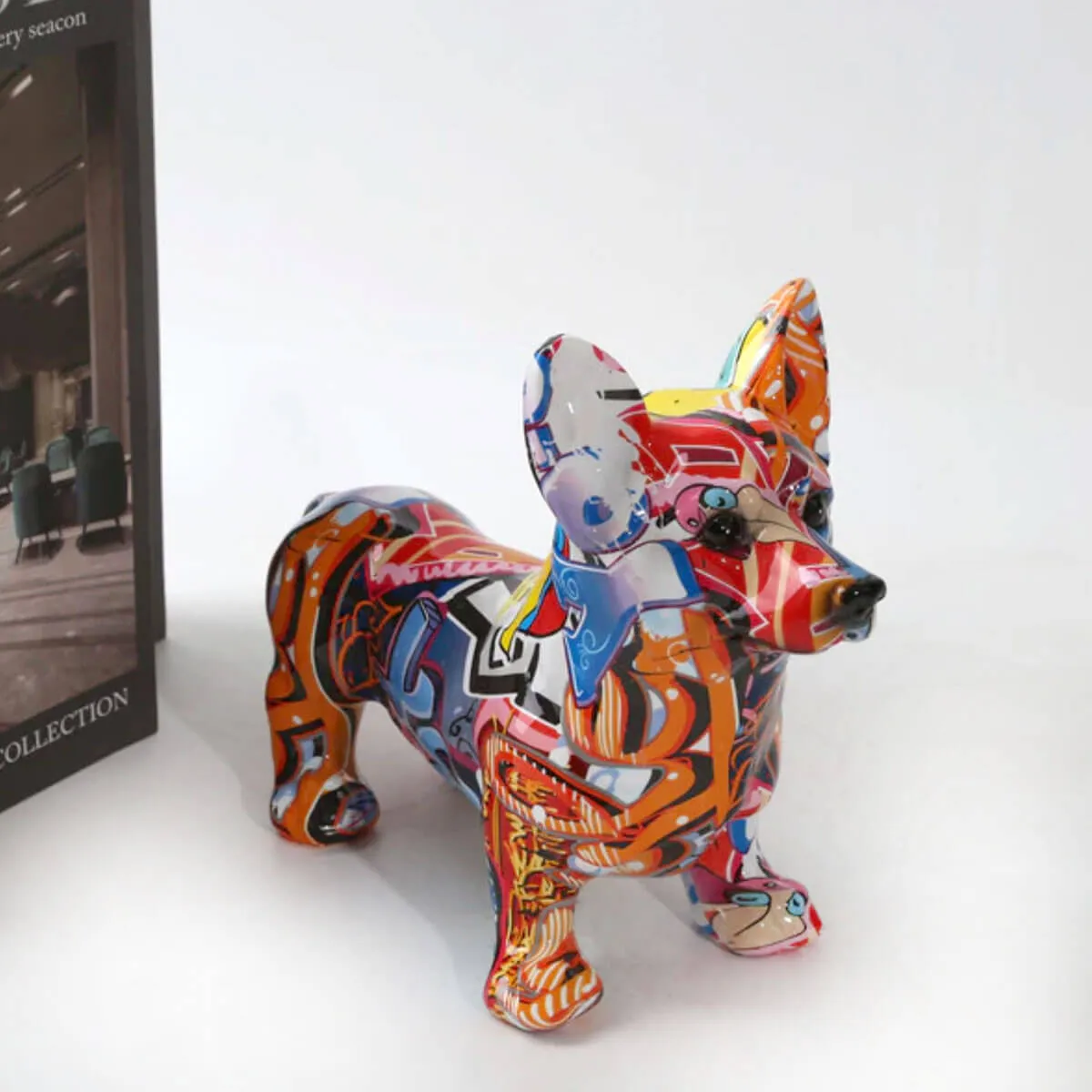 Corgi Dog Statue Colorful Graffiti Art Sculpture - Image 6