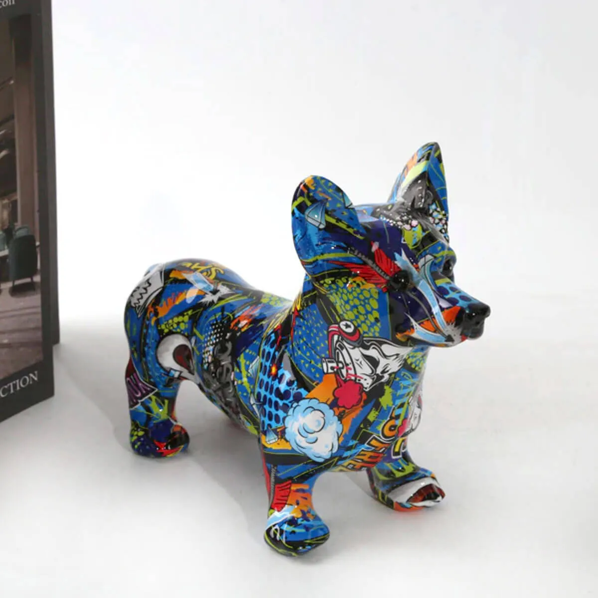 Corgi Dog Statue Colorful Graffiti Art Sculpture - Image 8