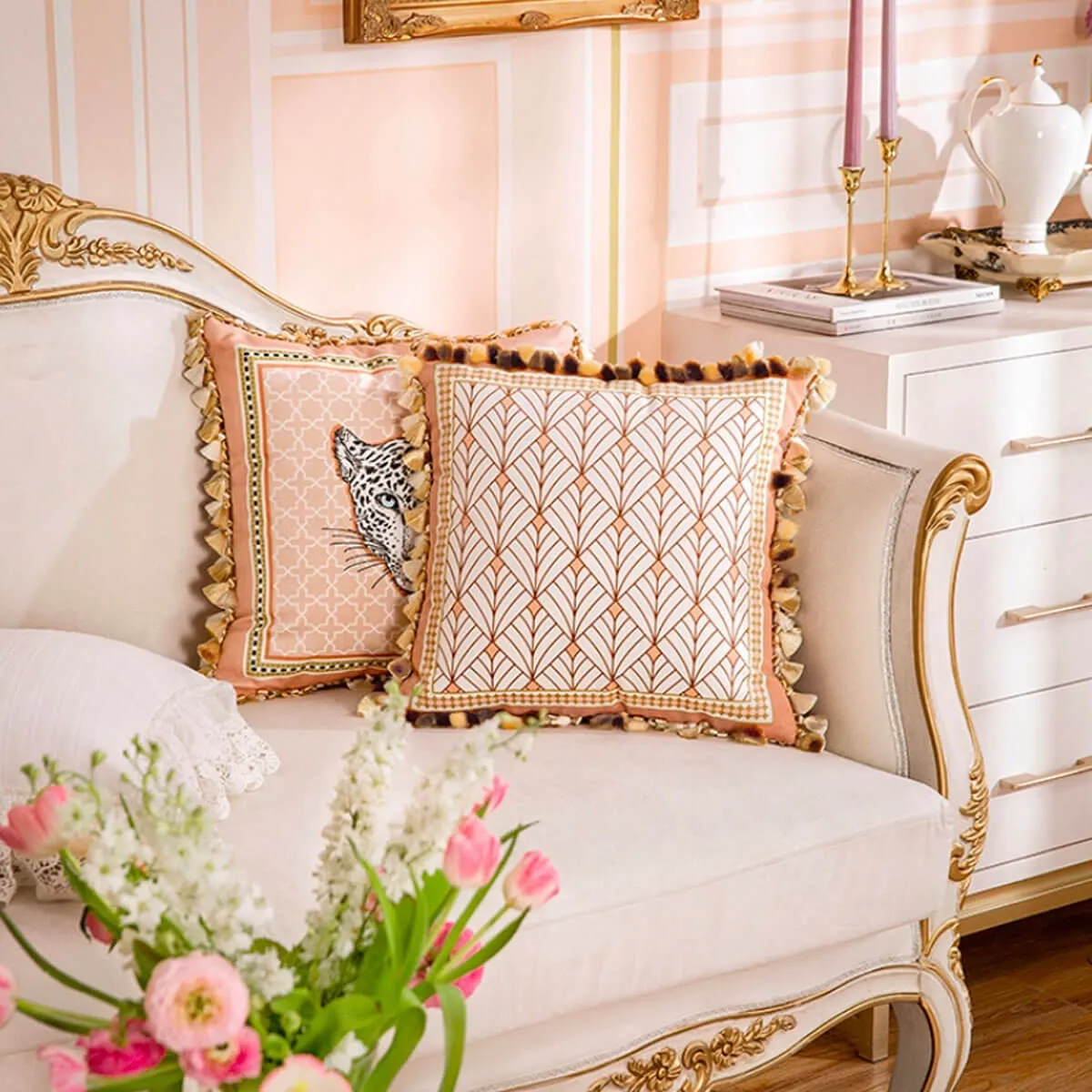 Cushion Cover Square Pillow Case Vintage Luxury Rubber Pink Leopard - Image 4