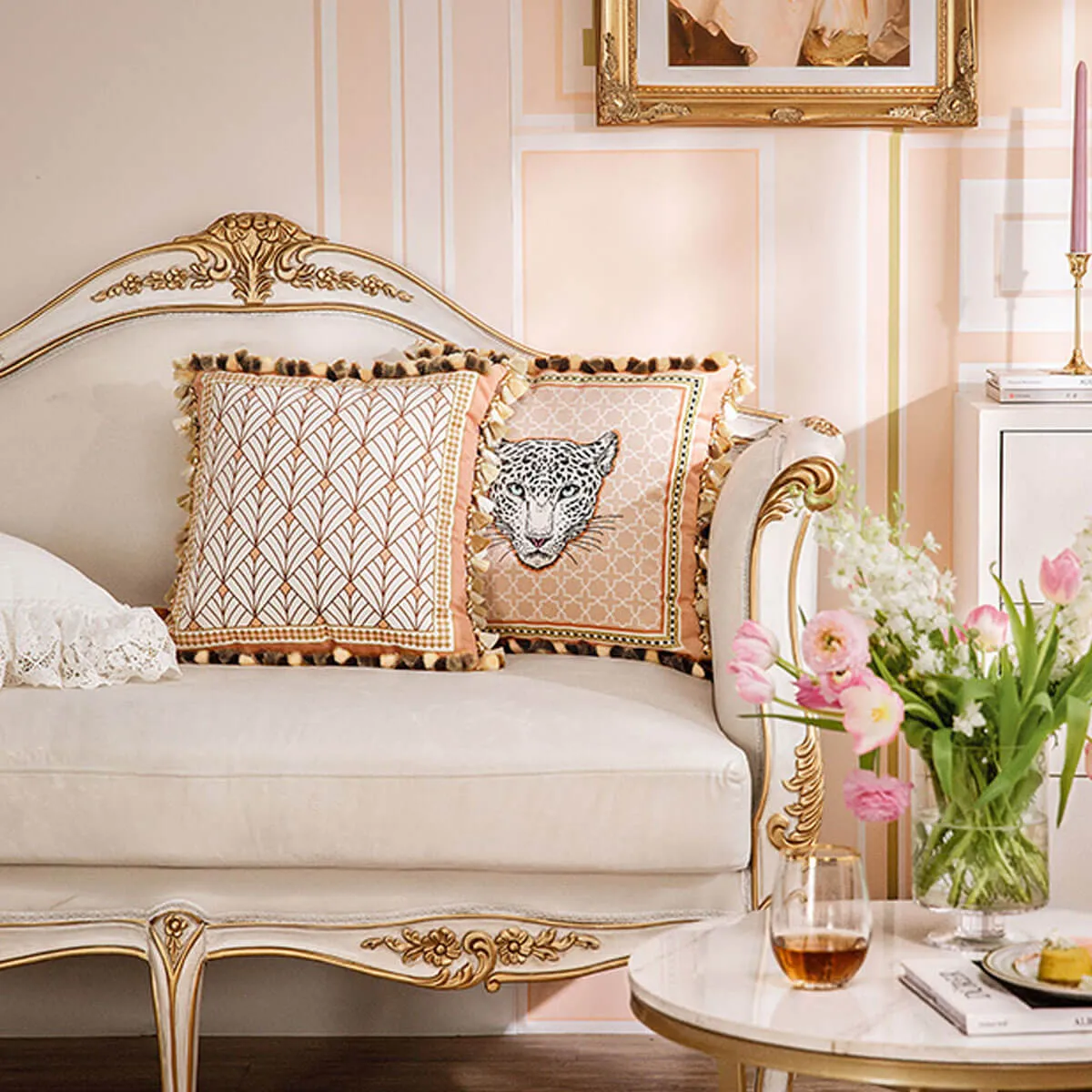 Cushion Cover Square Pillow Case Vintage Luxury Rubber Pink Leopard - Image 5
