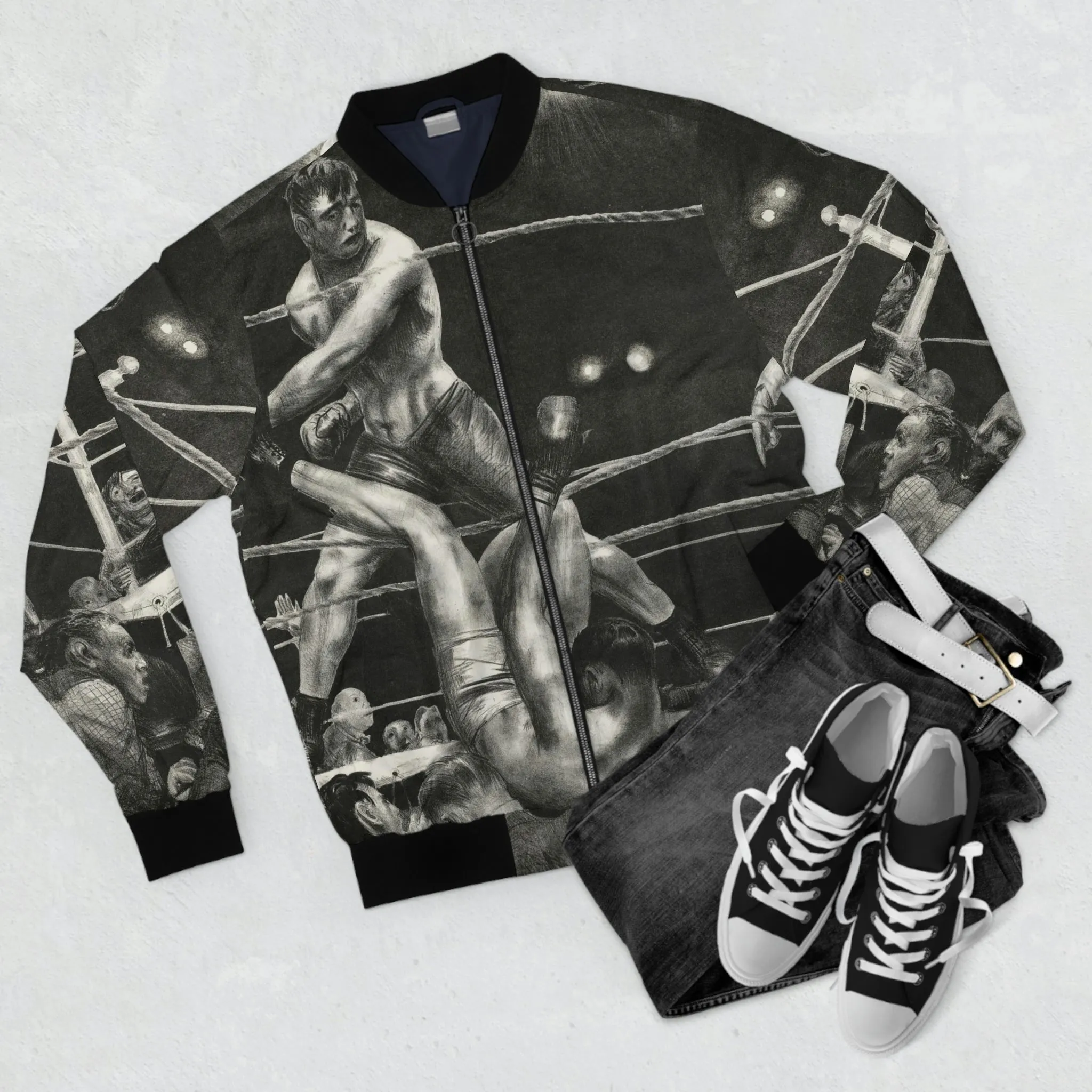 Dempsey and Firpo George Bellows Boxing Art Bomber Jacket - Image 3