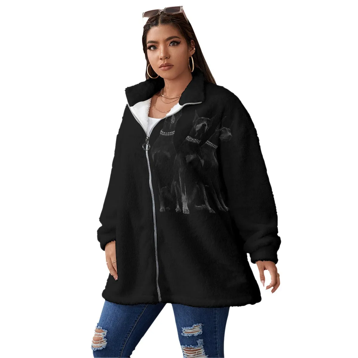 Dobermans Pinscher Gangster Dog Art Women's Borg Fleece Oversize Jacket - Image 3