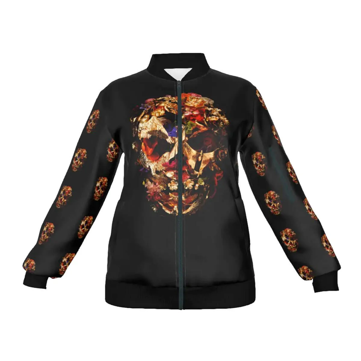 Fashion Golden Floral Skull Women's Jacket