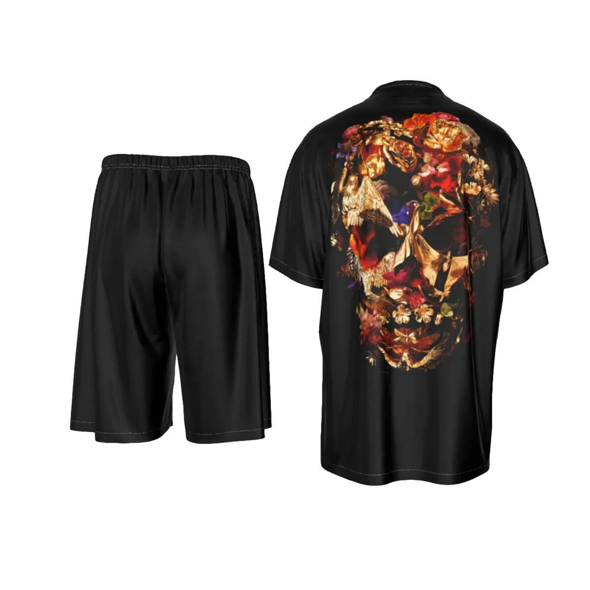 Fashion Luxury Flowers Skull Style Holiday Silk Shirt Suit Set - Image 2