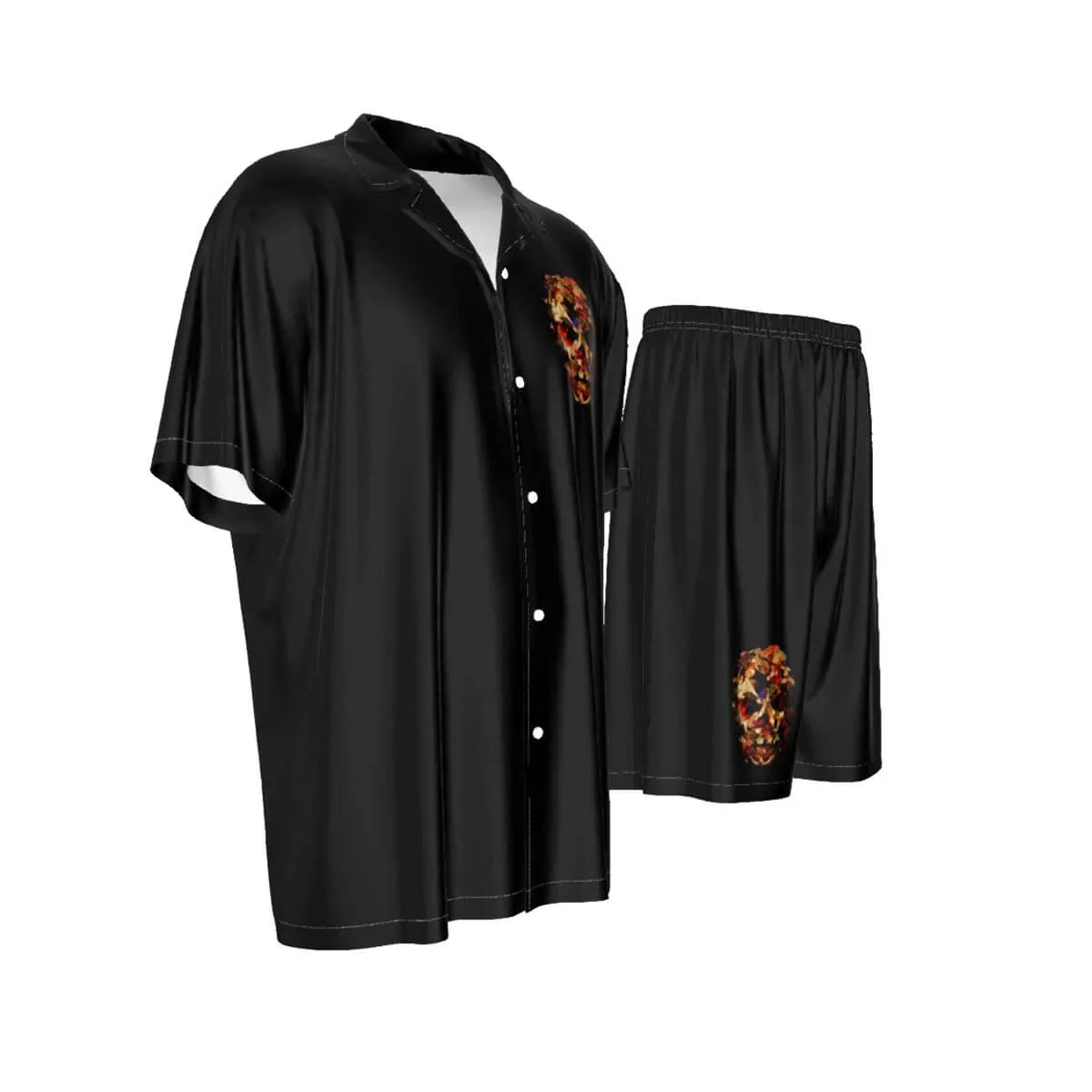 Fashion Luxury Flowers Skull Style Holiday Silk Shirt Suit Set - Image 3